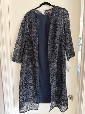 Oleg Cassini Navy Lace Yoke Sheath Top